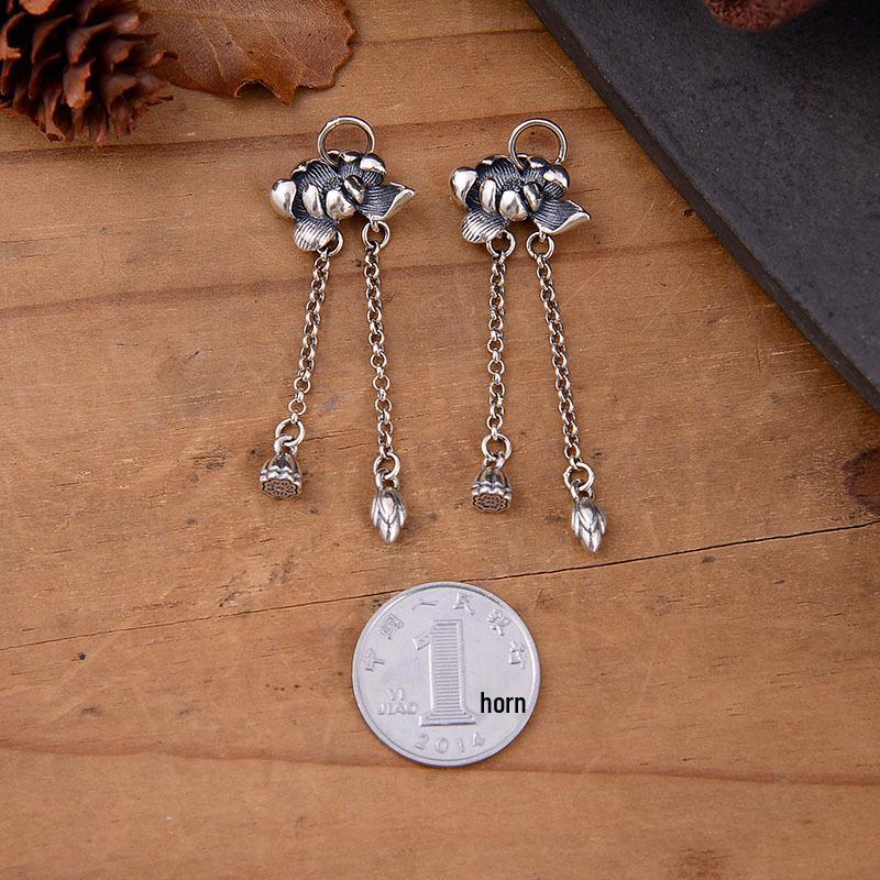 S925 Sterling Silver Lotus Tassel Pendant with Seedpod - Joyful Jewelry DIY Bracelet Component