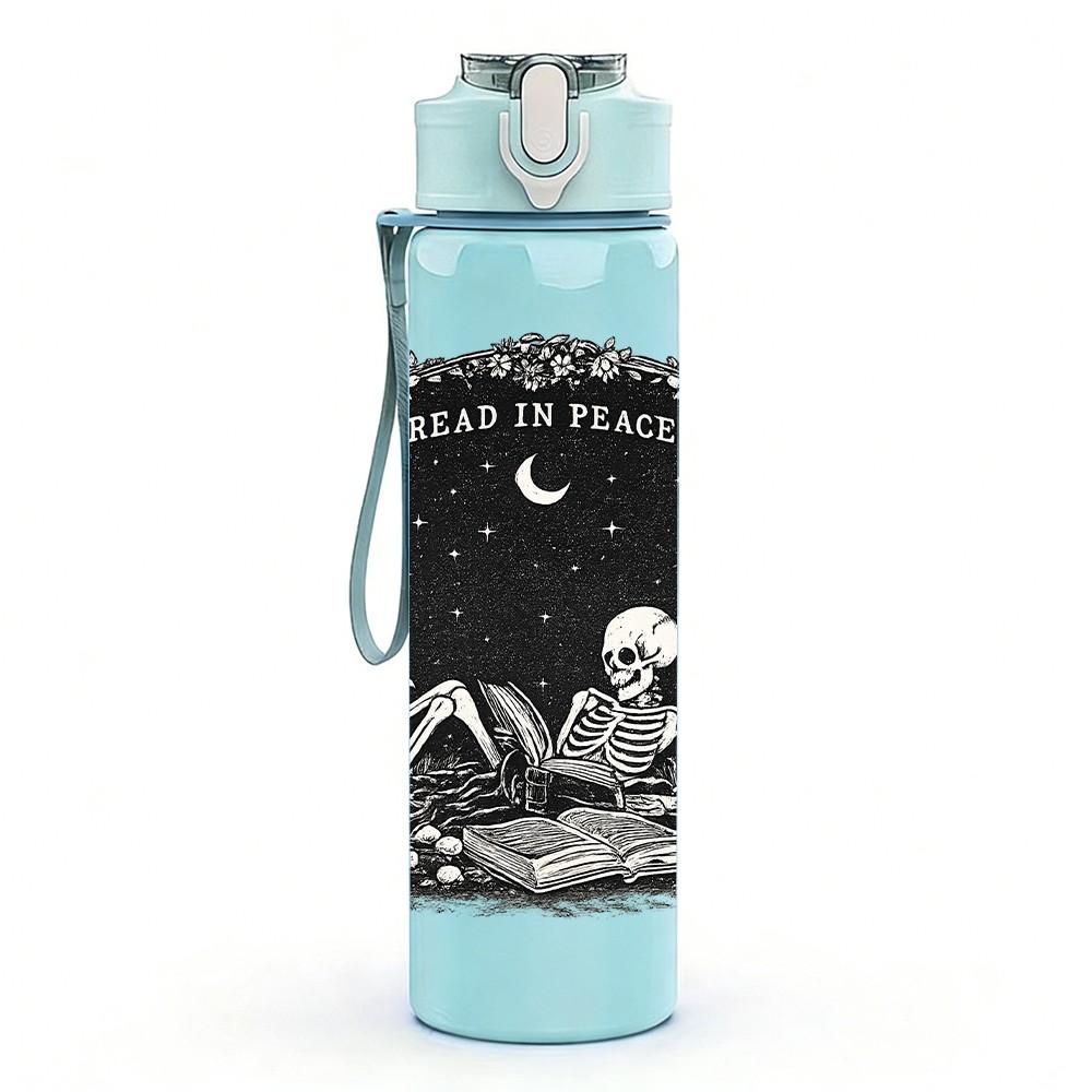 1PC Moon Night Skeleton Graveyard Print 750ml Color Plastic Sports Water Bottle Leakproof Flip Straw Lid Suitable for Sports Office Home Use