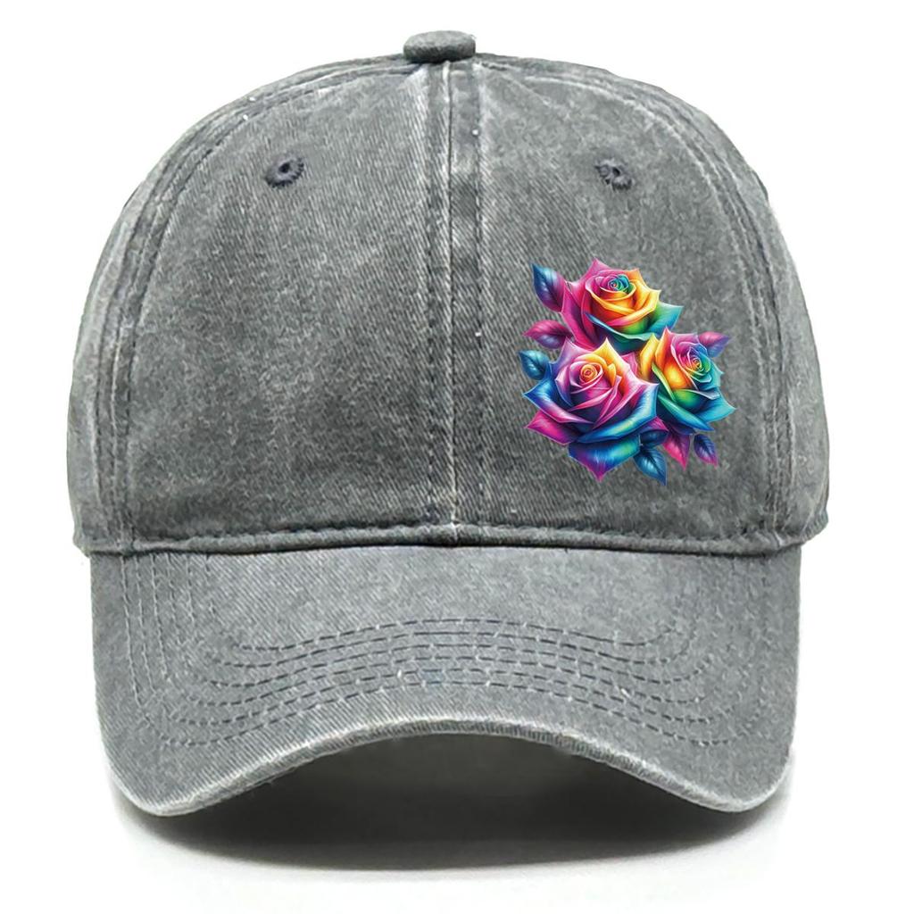 Colorful Flower Print Snapback Baseball Hat, Dad Hat Casual Slouchy Inelastic Lightweight Adjustable Sun Hat