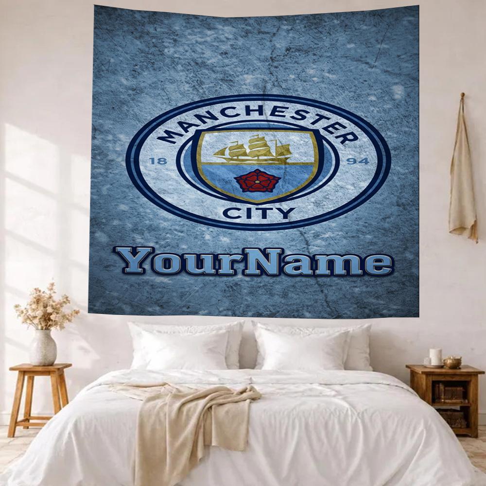 Manchester City Custom Your Name Wall Decor Tapestry Art For Pet Memorial Birthdaywedding Party Backdrop Family Gift