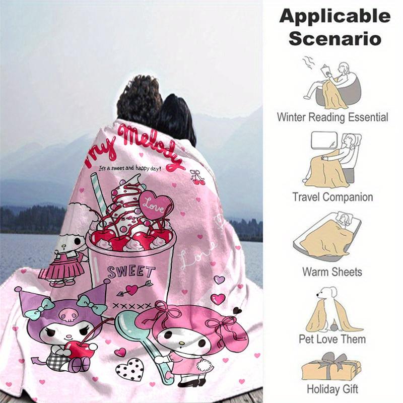 1pc, Sanrio My Melody Sweet Day Home Decor Flannel Blanket: Perfect Gift for Bedroom, Living Room, Travel, Camping, Car, Beach, Office Nap, Cozy Sofa