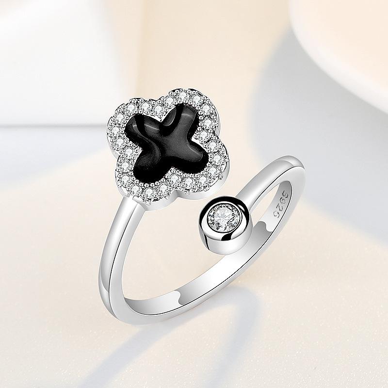 Кольцо с четырьмя листами клевера, циркониевое капающее масляное кольцо на палец, маленькое, свежее, удачное женское кольцо с открытым регулируемым размером