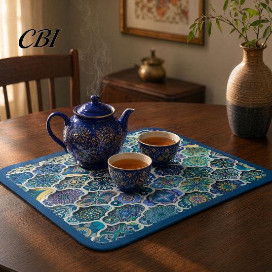 Machine Washable Drying Mat Bohemian Dish Mat, Super Absorbent Diatomaceous Earth Drainer Kitchen Sink Non-Slip Colorful Ethnic Heat Insulation