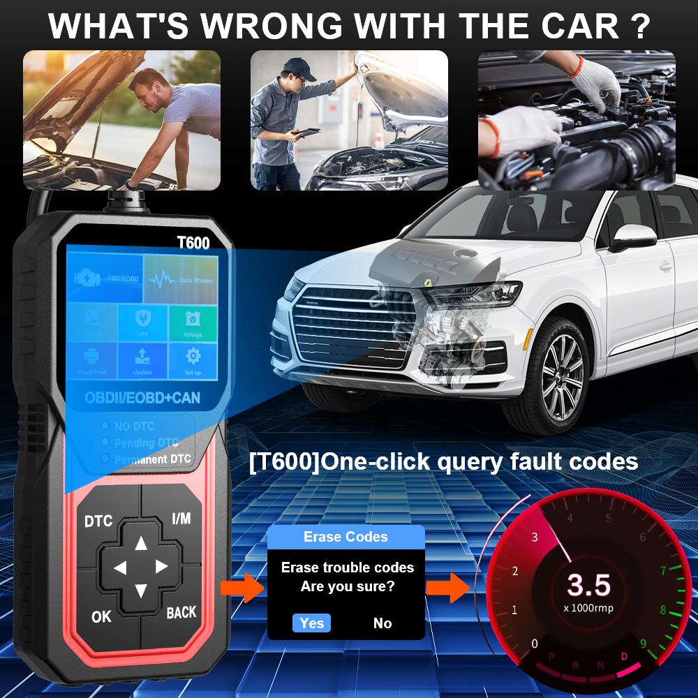 T600 Автомобильный Авто Диагностический Инструмент Сканер OBDII Считыватель Кодов BD2 Работает Для Всех Автомобилей Сброс/Удаление Кодов YM109 YM119 Многоязычный