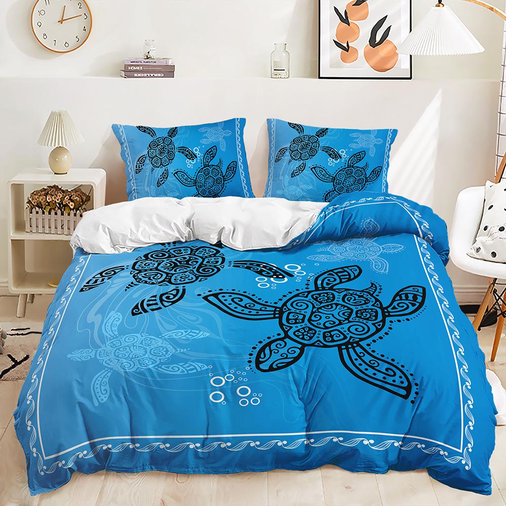 Three-Piece 3D Quilt Cover, Sea Turtle Marine Life Kit, Bedding