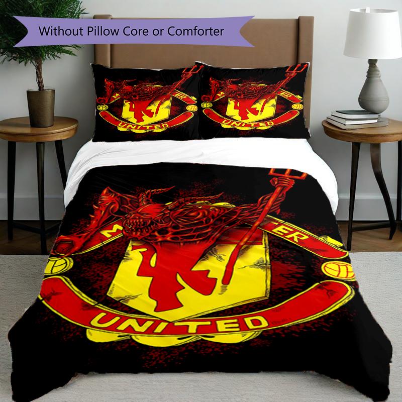 3pcs Duvet Cover Set (1*Duvet Cover + 2*Pillowcase, Without Core),Football United F.C Print Bedding Set, Bedroom Decor, All‑Season, Birthday Gift