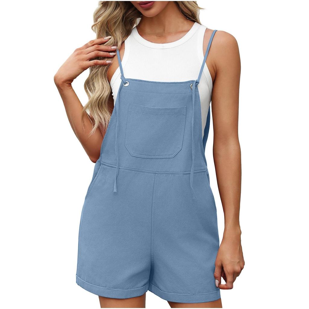 Womens Shorts Overalls Sleeveless Adjustable Strap Short Rompers Jumpsuit With Pockets