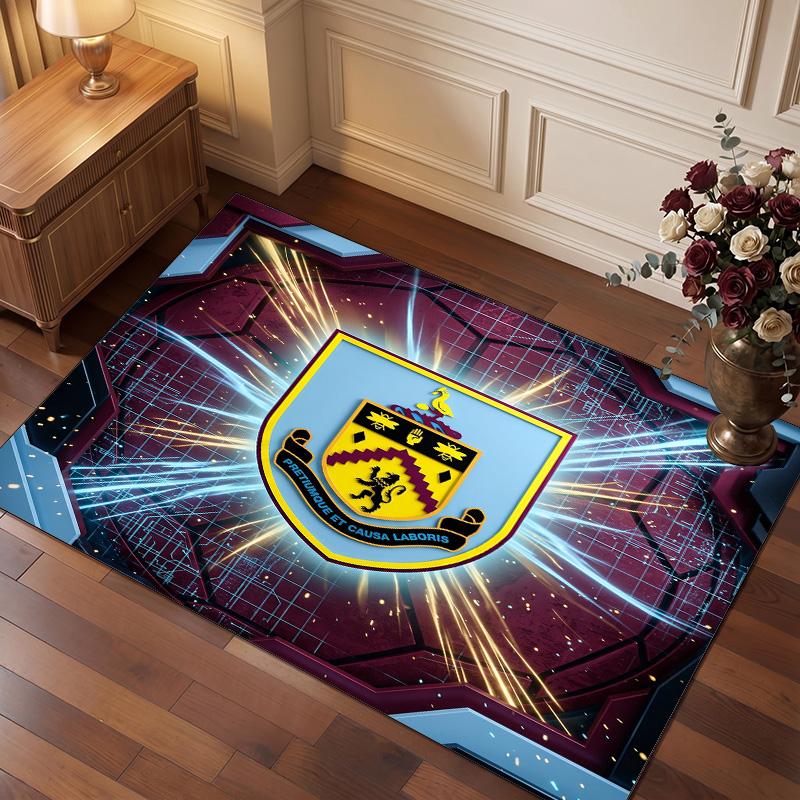 Burnley Football Print Crystal Velvet Rug, Comfortable Water Absorbent Non Slip Indoor Floor Carpet
