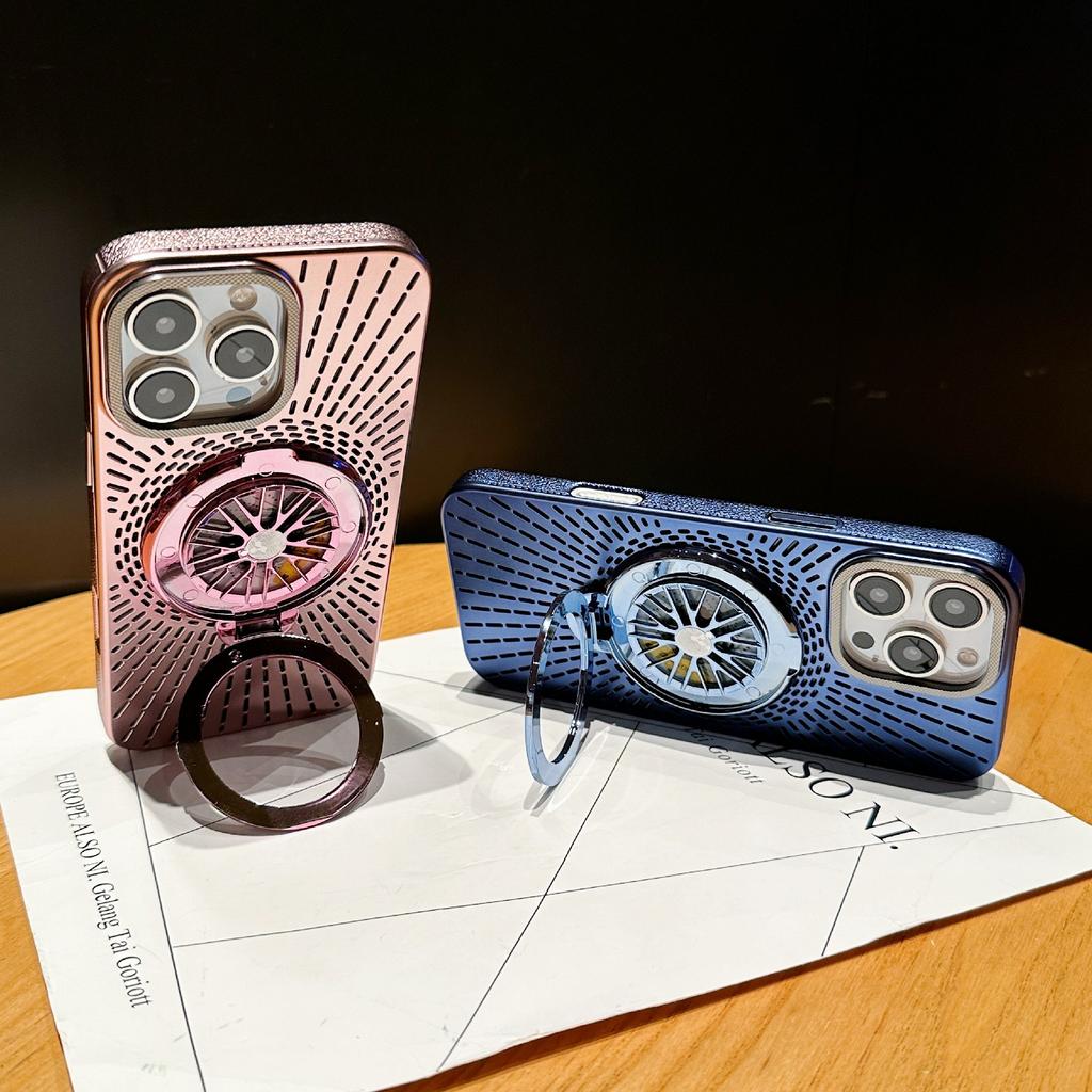 For iPhone 16 Pro Case Compatible with MagSafe Gyroscope Kickstand Heat Dissipation PC Back Cover