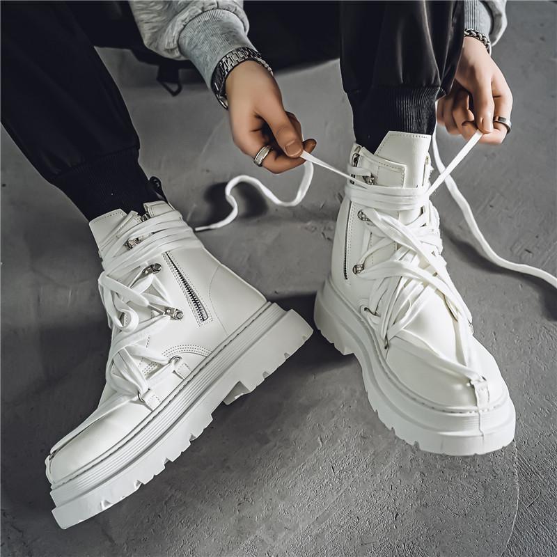 Уличные мужские черные мотоциклетные ботинки Модные короткие ботинки Crazy Strap Barrel Boots Мужские дизайнерские туфли на платформе Кожаные ботинки Hombre