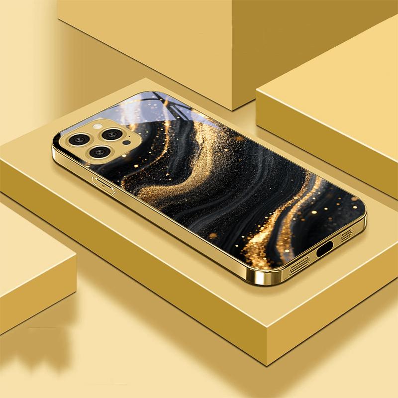 Чехол из закаленного стекла золотистого цвета с мраморным рисунком для iPhone 16 Pro Max 15 P Ro 14 M Ax 13 Plus 12 Mini 11 Pro Max XS Max XR