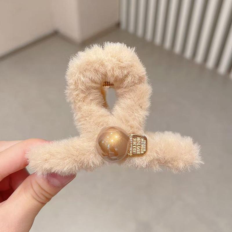 Осень/Зима 2025 Плюшевый мех норки Любовное сердце Стразы Зажим-краб для волос для женщин