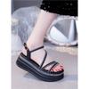Muffin Thick-soled Rhinestone Sandals for Women's 2025 Summer Outer Wear Korean Version of Versatile Soft-soled Non-slip Beach Roman Shoes for Childre