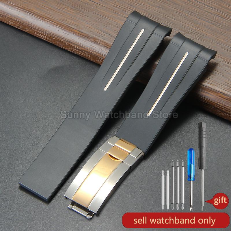Силиконовый аксессуар для часов 20 мм Черный Стиль для Rolex Daytona Черный Зеленый Submariner Yacht-Master Водонепроницаемый Дышащий Ремешок для часов