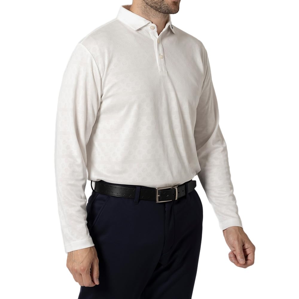 FootJoy FJ Logo Jacquard Long Sleeve Shirt, White, Men's, XXL, FJ-F24-S13, 32109-XXL