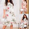 Fashion Chiffon Print Dress Women Loose Round Neck Summer Outfit