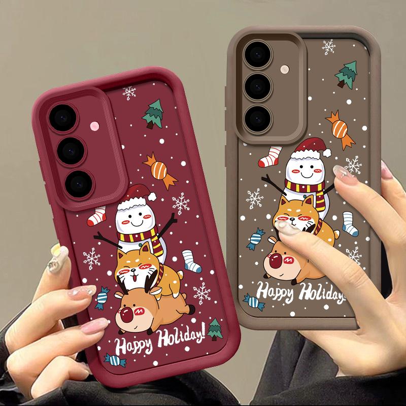 Чехол с рисунком оленя для Samsung S24 S23 S22 Ultra S21 Plus S20 FE A55 A35 A54 A53 A52 A34 A15 A14, противоударный мягкий чехол для телефона со снеговиком