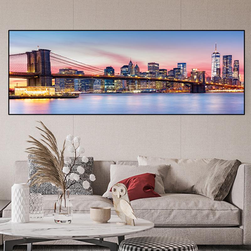 Night View Brooklyn Bridge New York City Landscape Canvas Painting Posters and Prints Wall Art Pictures Room Home Decor No Frame