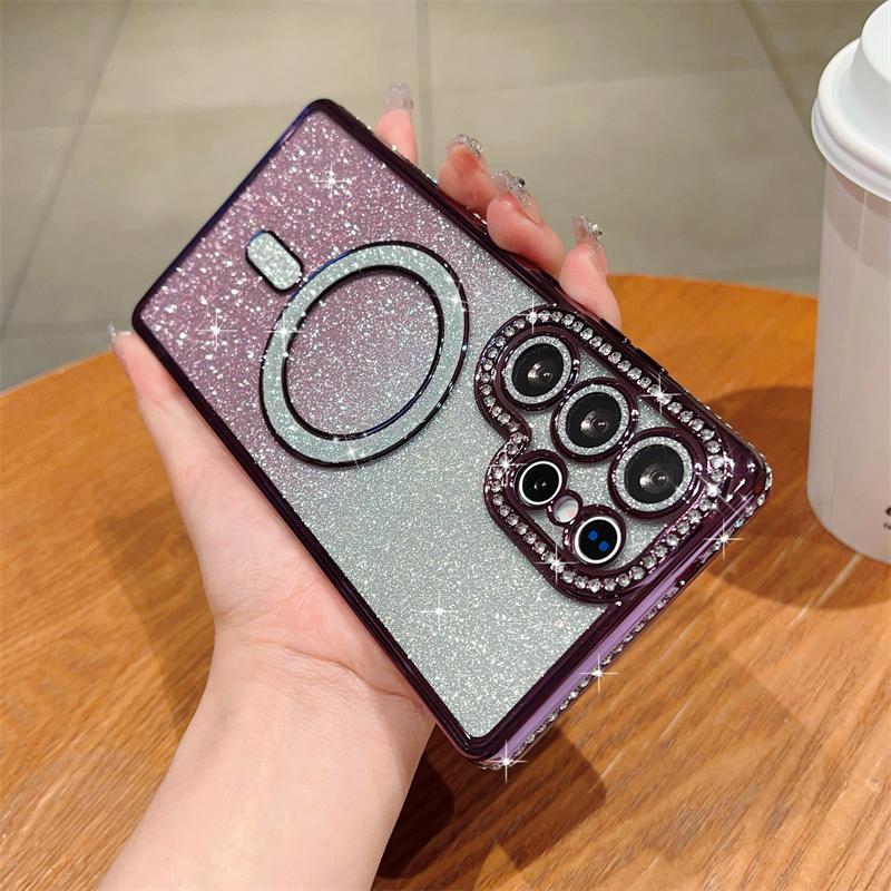 Блестящий магнитный чехол Bling Diamond для Samsung Galaxy S25 Ultra S24 FE A56 A36 A26 A16 A55 A35 A25 A15 A54, чехол для iPhone 16 15 Plus 14 13 Pro Max