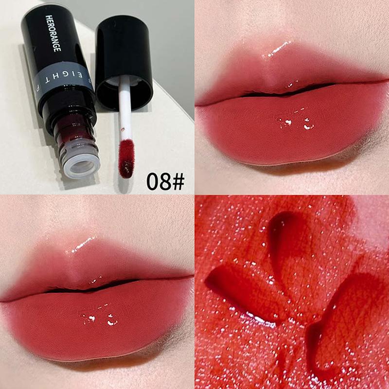 Herorange Mirror Lip Glaze Juice Red Lip Gloss Long-Lasting Shiny Lip Gloss, Student-Friendly Skin-Brightening Nude Lipstick