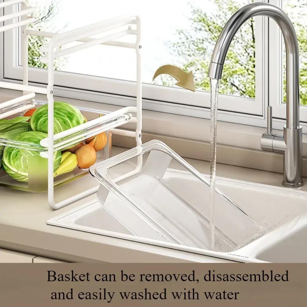 Scalable Kitchen Storage Rack Waterproof Antirust Withdrawable Type Storage Racks Household Simplicity Vegetable Fruit Basket