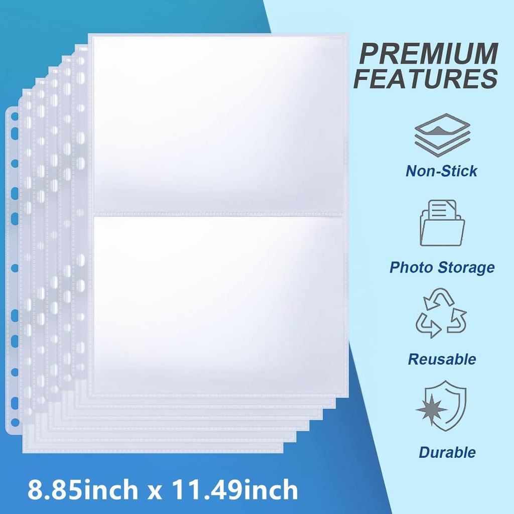50 Pack Photo Sleeves Holds 200 5"x7" Photos, Clear Photo Page Protector for 3 Ring Binder, Double-Sided Photo Album Refill Pages Photo Pockets Photo