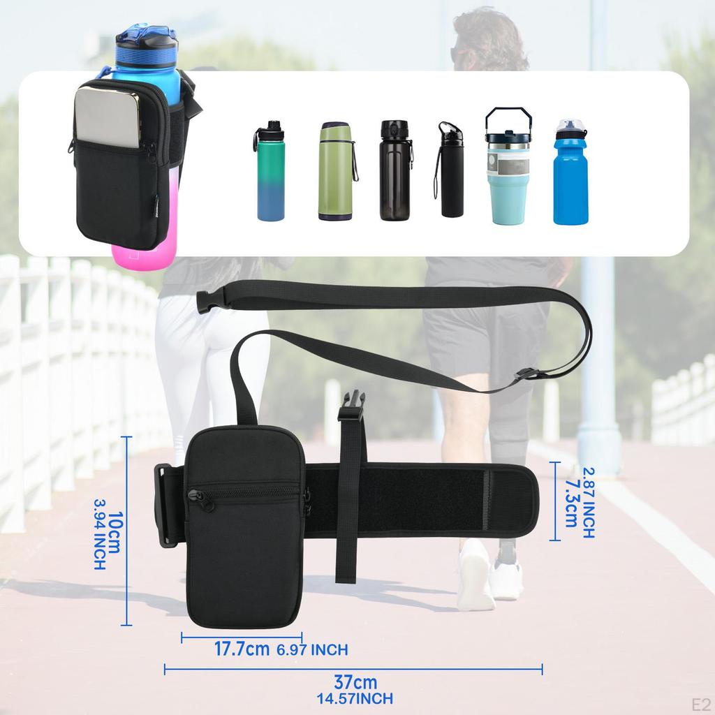 Water Bottle Pouch Sleeve with Pocket Reusable Outdoor Cups Carrier Bag Phone Holder for Earphone