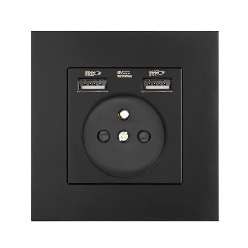 EU Standard USB Socket TypeC Charging Port Outlet,France with Socket with Switch, 16A Double Frame Wall USB Power AC 110-250V