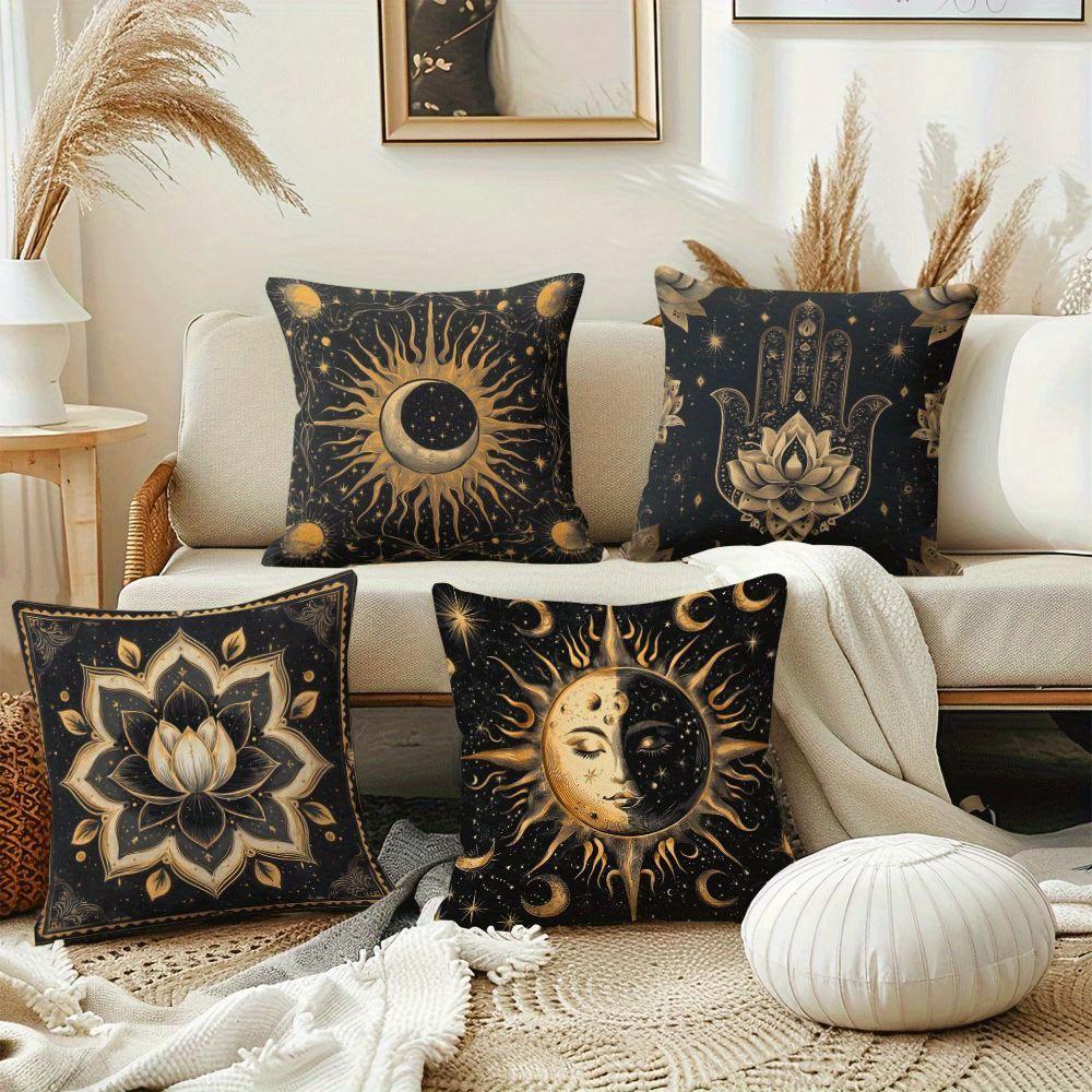 Cosmic Print Decorative Cushions Sun Moon Hamsa Lotus Polyester pillowcase, sofa decorative cushion cov Headboard Pillow