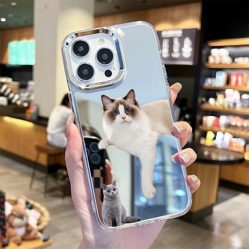 Милый котенок чехол для мобильного телефона apple 15pro чехол-зеркало iphone14pm противоударный 12 защитный чехол 11pro