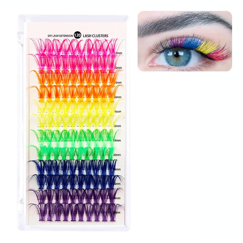 Набор сегментированных цветных накладных ресниц с пучками для самостоятельной сборки и инструментами для нанесения