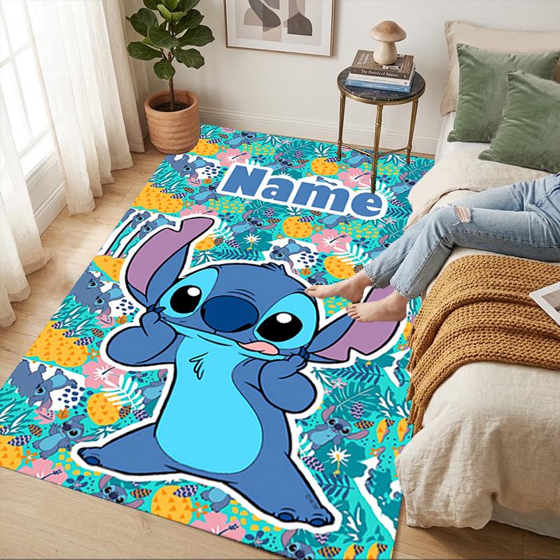 Personalized Name Stitch Fantasy Living Room Non-Slip Area Rug Soft Carpet for Bedroom Kids Playroom Sofa Office Home Decor Doormat