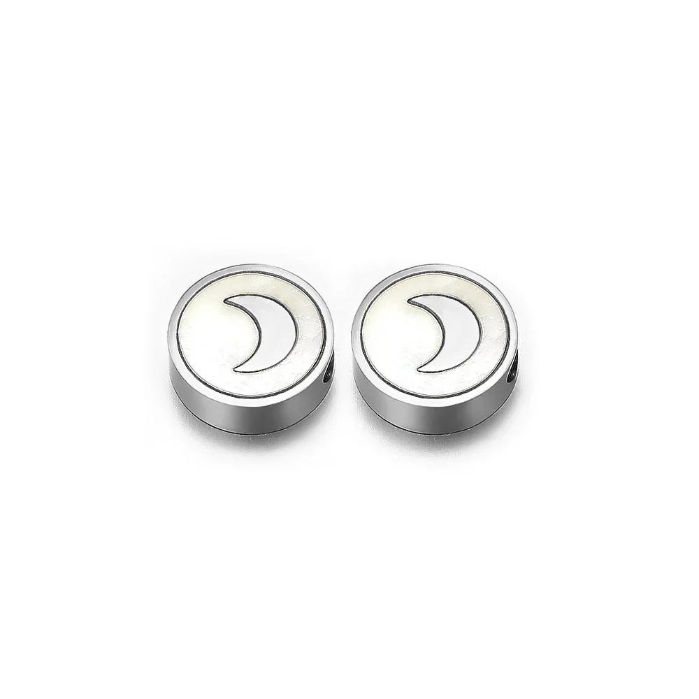 5Pcs Stainless Steel Round Gold Color Shell Cross Moon Beads Charms for DIY Women Necklace Jewelry Making Bracelet Accessories