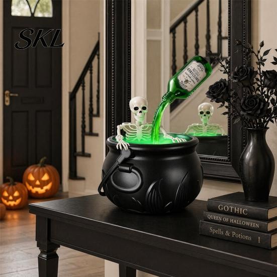 Indoor Halloween Decoration Witch Cauldron, Large Plastic Black Bucket with Floating Potion Bottle, Atmosphere Artifact Spooky Soup Pot Decor for Home