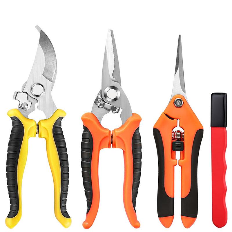 4PCS Gardening Tools Scissors Garden Scissors Set With Sharpening Stone Stainless Steel Pruning Shears With Sharp Blades Curved