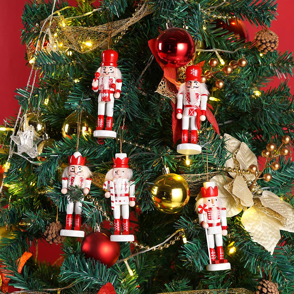 A Set/5pcs Christmas Nutcrackers Puppet Pendant Solid Wood Handcrafted Ornaments Christmas Decoration Party/Home Cute Pendant