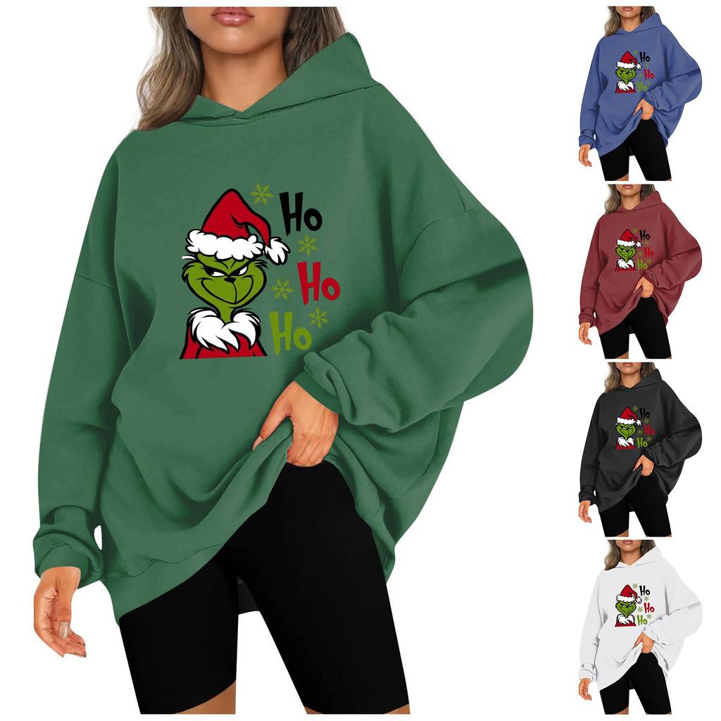 Женские модные повседневные толстовки с капюшоном и длинными рукавами, рождественские толстовки с принтом, топ