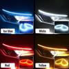 2 Pcs DRL LED Strip Turn Signal Light Yellow Bright Flexible Turn Signal Light Daytime Running Light for Car Headlight 12V