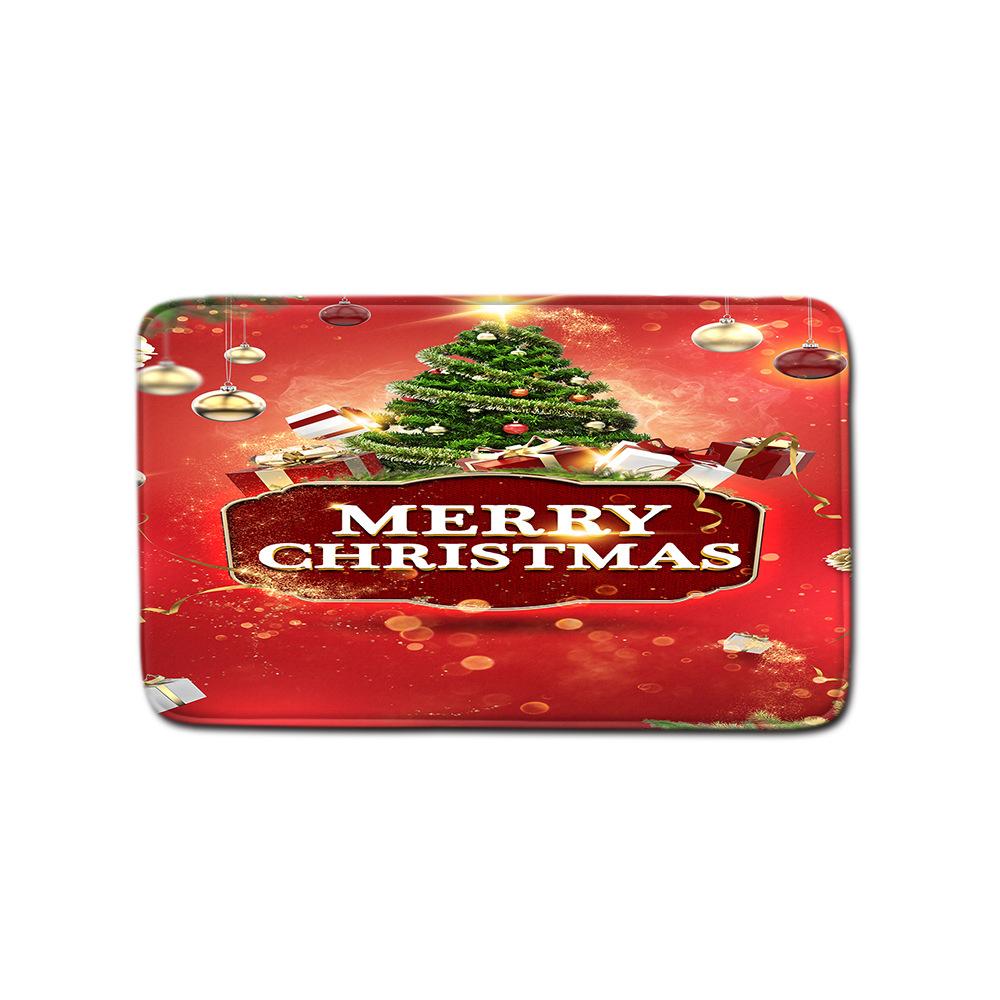 Christmas Home Shower Curtain Polyester Cloth Four-Piece Toilet Floor Mat Bathroom Non-Slip Door Mat Bedroom Carpet