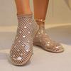 Мода 2024 Лето Женские Новые Роскошные Блестящие Низкие Полые Короткие Ботинки Водяной Бриллиант Сексуальные На Плоской Подошве Модные Банкетные Балетки Сандалии