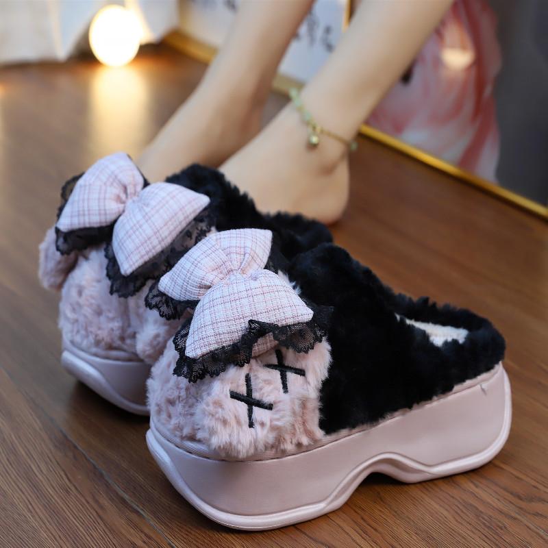 Модные женские тапочки с бантом на толстой подошве, осень/зима, для спальни, легкие и удобные, мягкие, теплые тапочки для дома