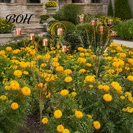 Garden Stake for Bells Rustic Metal with Bells, Decorative Wind Chime, Weather Landscaping Stakes Resistant Yard Art Ornament Outdoor Lawn Patio
