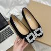 Fashion New Classic Elegant Rhinestone French Fashion Black Pointed Suede Water Diamond Shallow Mouth Flat Flat Casual Women's Shoes