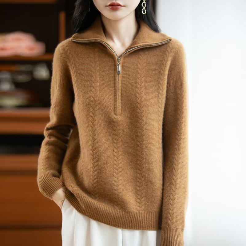 Womens Oversized Chunky Knit Turtleneck Zipper Sweater Soft Wool Pullover Winter Casual Top