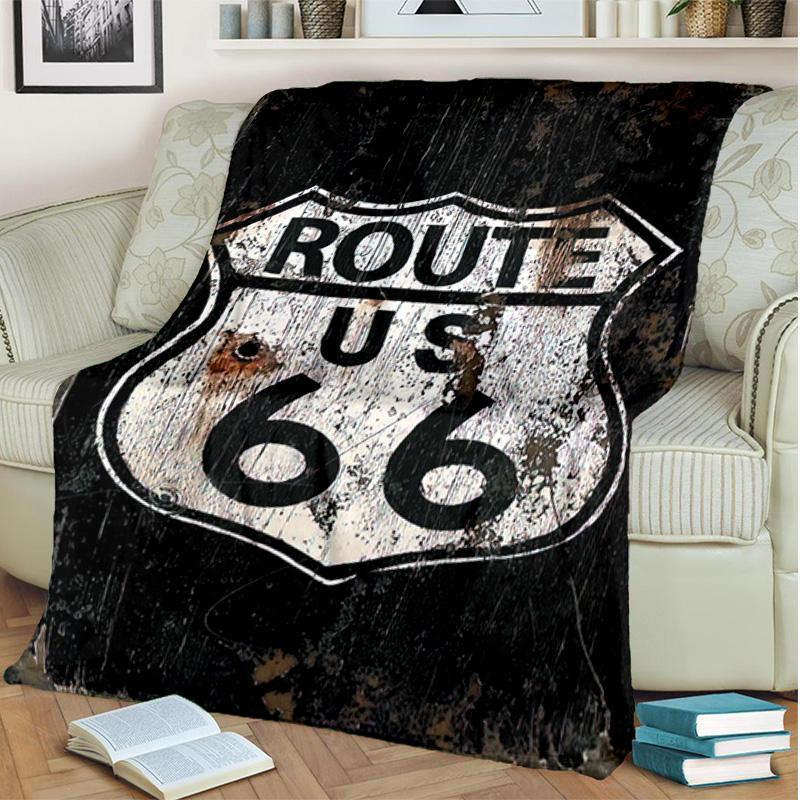 1PC Highway 66 pattern blanket, all season lightweight home office outdoor nap multifunctional blanket