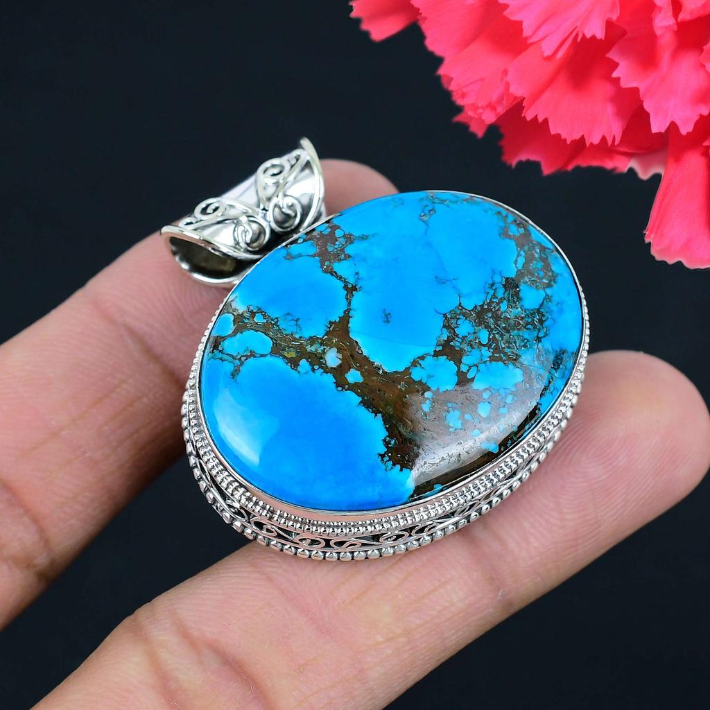 Turquosie Gemstone Pendant Solid 925 Sterling Silver Pendant Jewelry Gift For Unisex
