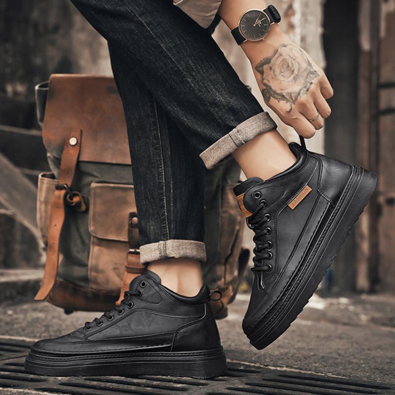 2024 New Pattern Men's Autumn Men's Shoes High-Top Tooling Shoes Men's Trend Versatile Platform Casual Leather Shoes Short Boots