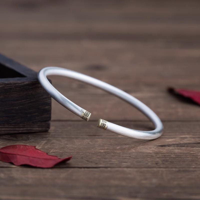 Zuyin 999 Niche Design Bracelet for Women, Pure Silver, Ancient Method, Retro Pattern, Inheritance, Open Solid, Simple and Fashionable Bracelet