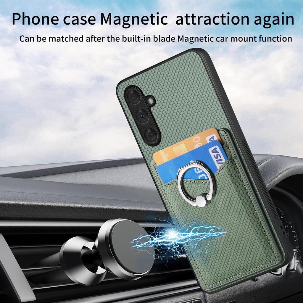 For Samsung Galaxy A34 5G Case with Card Holder Ring Kickstand PU Leather Coated PC+TPU Back Cover