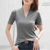 Womens Top Korean Lady Half Sleeve V-collar Tshirt Solid Color All Match Basic Shirt Causal Lady Office Blause